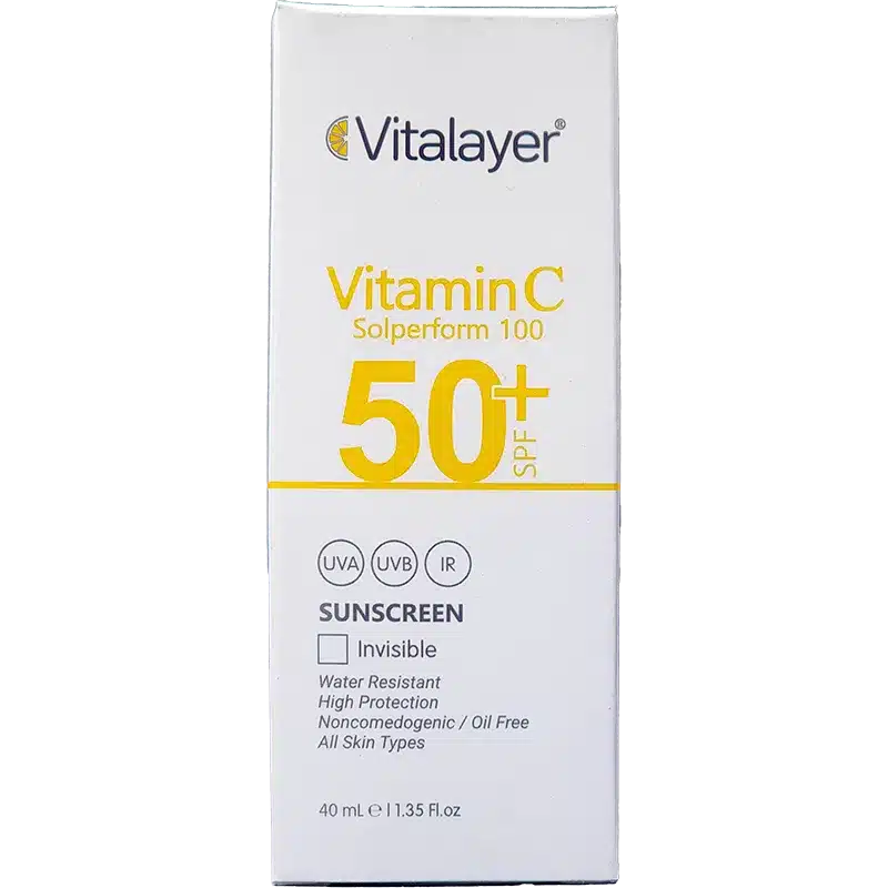 کرم ضد آفتاب بی رنگ  SPF50+ حاوی ویتامین C ویتالیر (40 میلی لیتر)